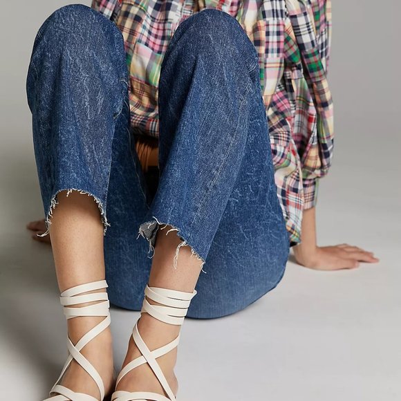 NWT AG The Alexxis Ultra High-Rise Frayed Hem Straight Jeans in Denim Dark - Picture 4 of 8